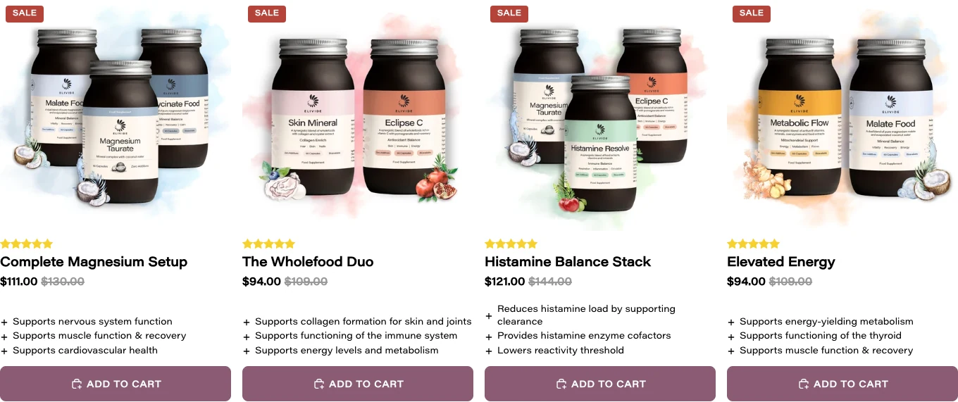 All four bundle cards showing five gold stars, including The Wholefood Duo and Elevated Energy