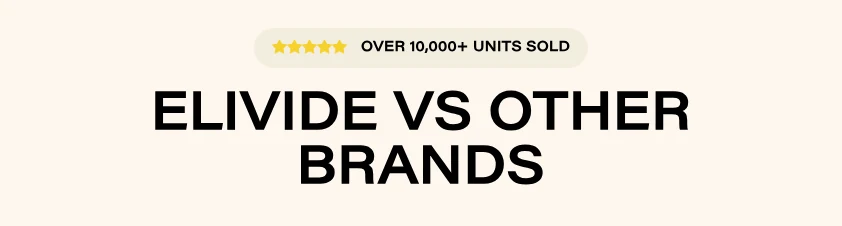 Badge with five stars and OVER 10,000+ UNITS SOLD above the heading ELIVIDE VS OTHER BRANDS